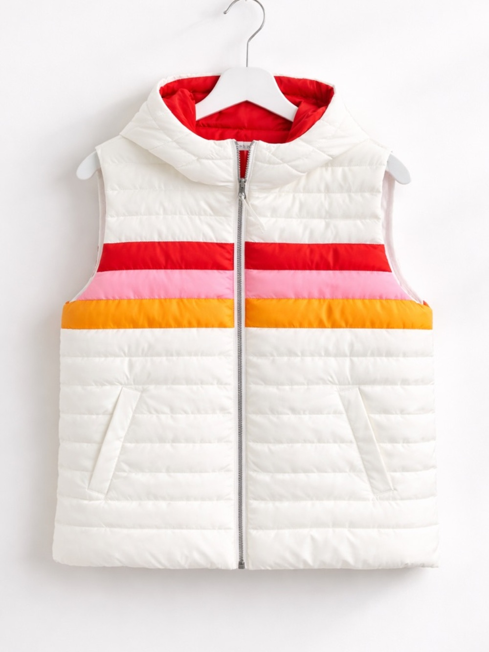 Sundance Dandelion Hooded Puffer Vest Cream Rainbow Stripe Large Outdoor Chic - Picture 4 of 7